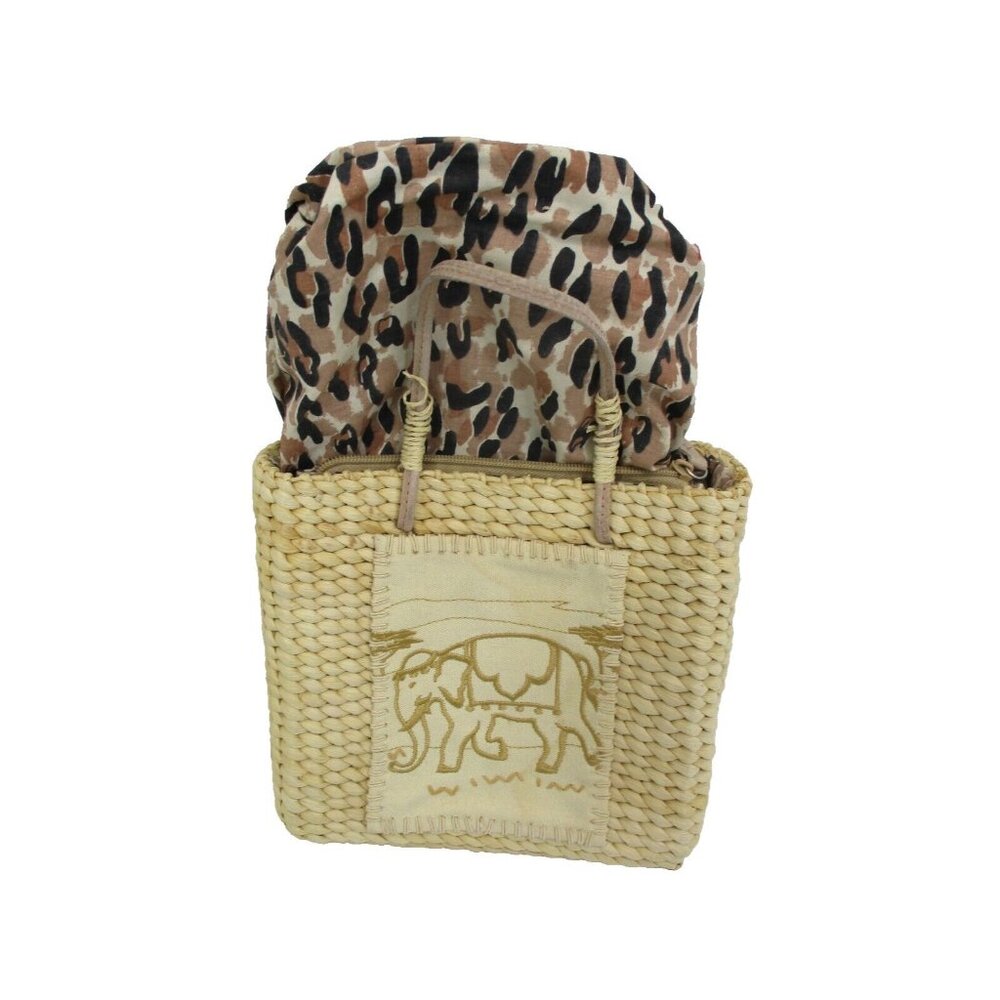 Rare Straw Corn Husk Elephant Bag, Woven Lined Handbag, Summer Purse, Tote